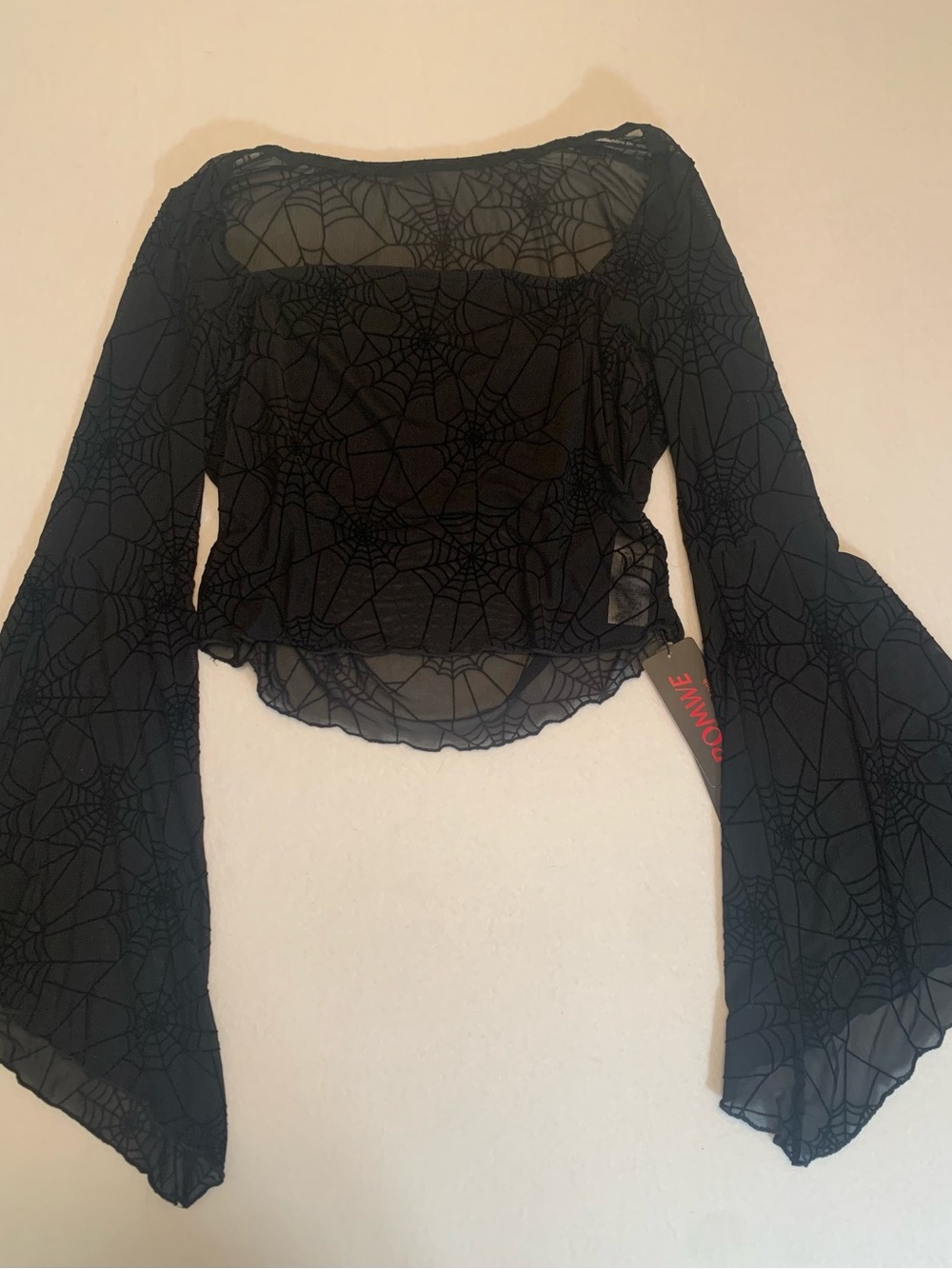 Ladies Gothic Crop Top Black Spider Web Sleeves Sz 1X